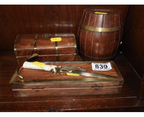 Brass Bound Trinket Boxes and Letter Knife 