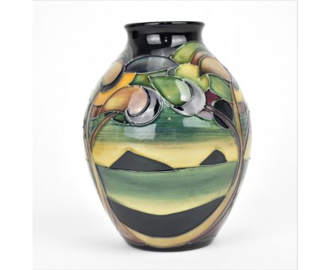 A Moorcroft pottery "Western Isles" vase designed by Sian Leeper, 2007, of ovoid form with tubeline decoration of a seascape 