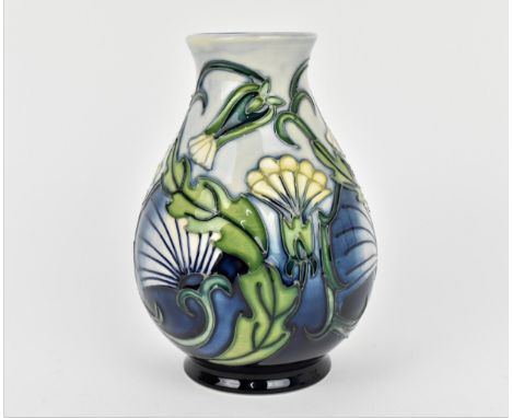 A Moorcroft pottery vase by Rachel Bishop, in the 'Rough Hawks Beard' pattern, 1996, of baluster form, in original box, 14 cm