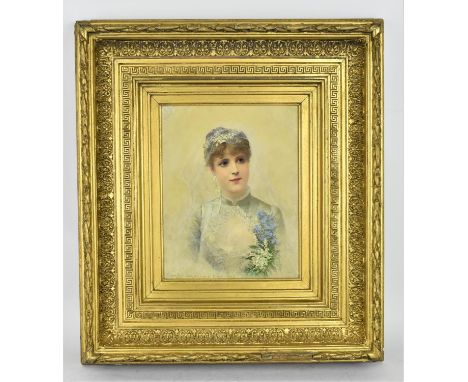 Georges Croegaert (Belgium, 1848-1923)Portrait of a Belle Epoque bride in a veil, signed lower left and dated '1885 Paris', o