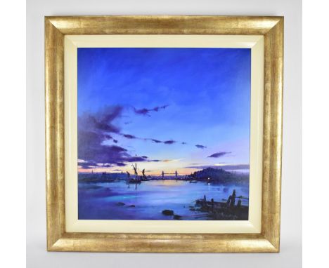 Peter Wileman (b. 1946) British'After the Barge Race, Sunset - Tower Bridge', oil on board, signed lower right, 59.5 cm x 59.