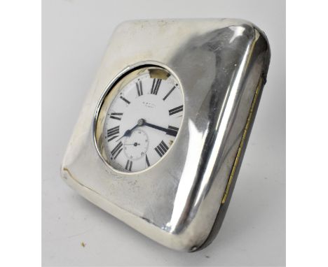 A 20th century chromed manual wind Goliath pocket watch having a white enamel dial with Roman numerals, blued hands and subsi