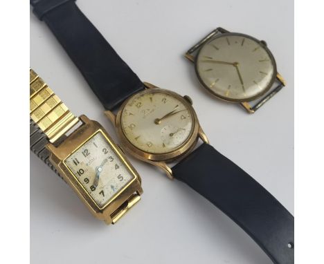 A group of three vintage 9ct gold gents wristwatches to include an Accurist having an unsigned dial with baton hour markers o