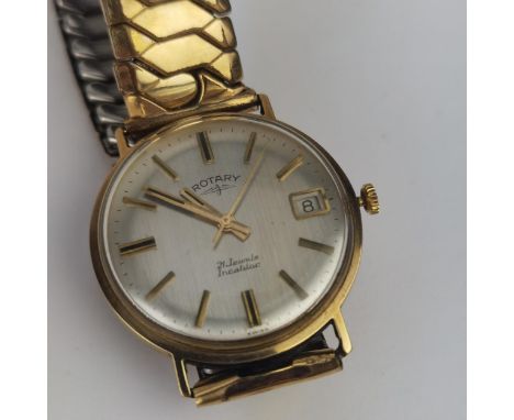 A vintage gents 9ct gold cased Rotary 21-jewels incabloc manual-wind wristwatch having silvered dial with baton hour markers,