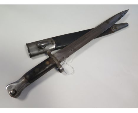 Bayonet: An 1888 Pattern MKI Bayonet in its steel mounted leather scabbard. In good sound condition.