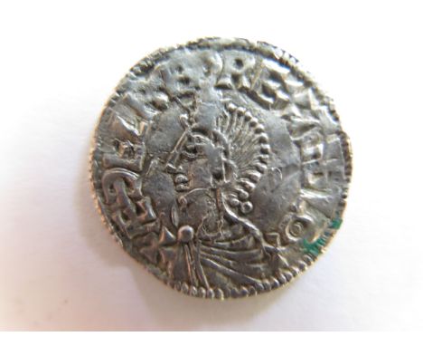 Aethelred II silver penny, Long Cross Type, Spink 1151, obverse reads:- +AEDELRAED REX ANGLOX ['AE's both ligulate, first 'D'