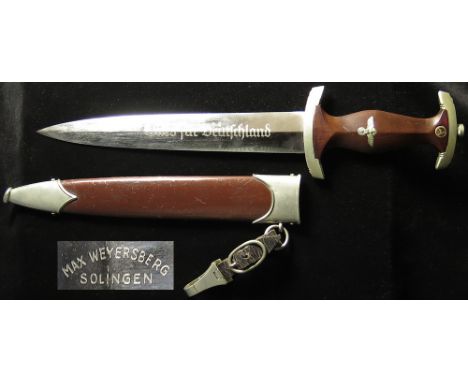 German SA Dagger with metal Scabbard and hanger, blade maker marked 'MAX WEYERSBERG SOLINGEN'. Scarce