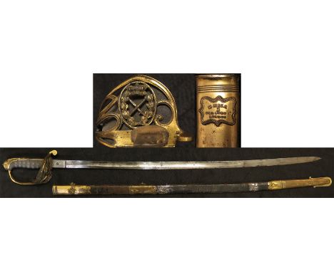 Sword: A scarce 1822/45 Pattern General & Staff Officers sword. Gilt brass hilt with Victorian Crown & crossed sword logo. Go