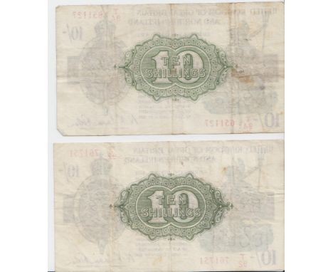 Warren Fisher Ten Shillings (2) both T33 "T" prefix (first). GF one with a couple of pinholes