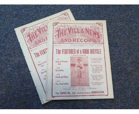 Aston Villa 2nd season of issuing programmes 1907/08 A. Villa res v Wrexham (first team pre-league) 2/11/07 vol II no 58 and 