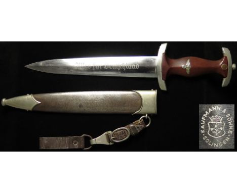 German SA Dagger with metal Scabbard and hanger, blade maker marked 'kaufmann & Sohne Solingen'. 