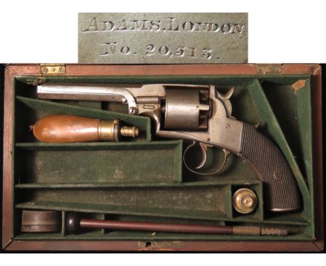 Revolver - A scarce, cased Adams wedge framed Revolver. Five Shot main cylinder Cal. 50 with 8 deep (polygroove) grooves. The