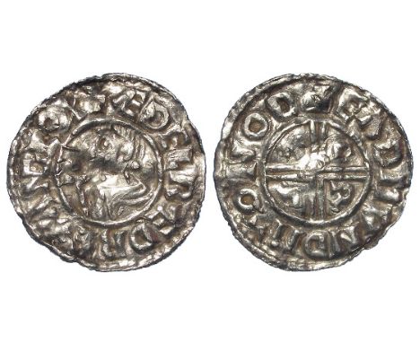 Aethelred II silver penny, CRUX Type, Spink 1148, obverse reads:- +AEDELRAED REX ANGLOX [both 'AE's and 'NG' ligulate], rever