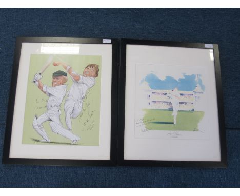 signed cricket prints, the first a John Ireland caricature print double-signed by the South African cricketers Mike Procter &