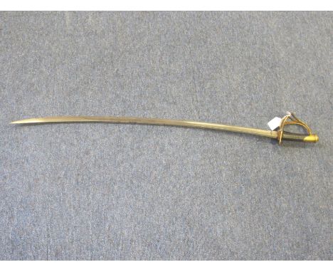 19th century continental cavalry sword with brass hilt curved blade, possibly French, no scabbard  