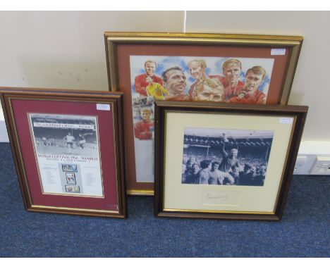Trio of framed 1966 World Cup autographed presentations forming a complete set of signatures of the England World Cup winning
