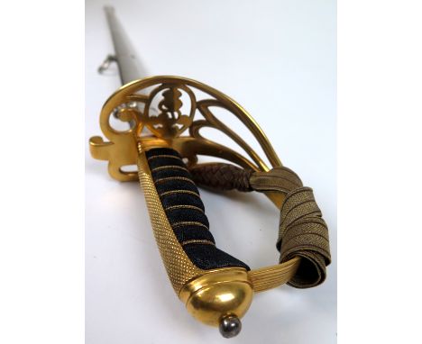 Edward VII infantry sword with superb gilt handle, medal scabbard, and VGC pommel. A fine collectors piece