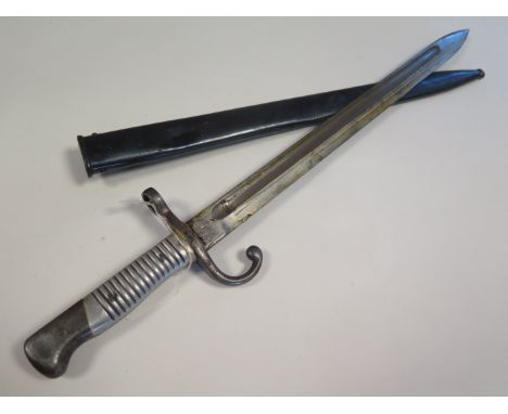 Bayonet: An Argentinean Model 1891 sword bayonet in its blued steel scabbard. Bayonet by W.K. Solingen. All steel constructio