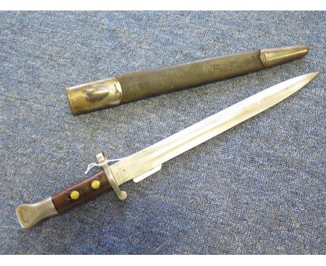 Bayonet - A Pattern 1888 MK1 Bayonet (2nd type) blade marked 'VR' and '11.92' 'WD' marked. In its steel mounted leather scabb