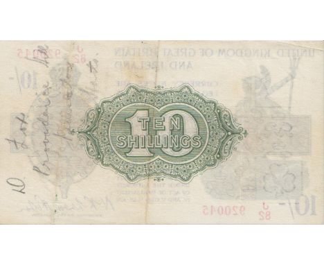 Warren Fisher Ten Shillings T30 "J82" (first) VF but pencil marks on back