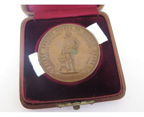 First English Statue to Francis Drake at Tavistock 27 Sept 1883, medallion in fitted case (52mm)