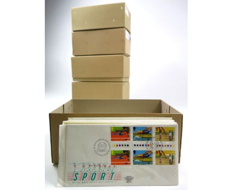 GB First day Covers, large stock, sorted by year in 5 boxes many hundreds excellent stock with some duplication very high cat