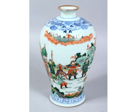 A GOOD 19TH / 20TH CENTURY CHINESE FAMILLE VERTE PORCELAIN VASE, the body decorated with scenes of figures in landscape setti