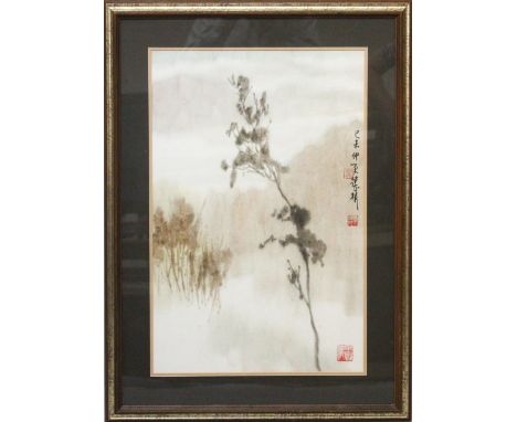 A GOOD 19TH / 20TH CENTURY FRAMED CHINESE WATERCOLOUR PAINTING ON PAPER, the painting depicting a native display of flora, wi