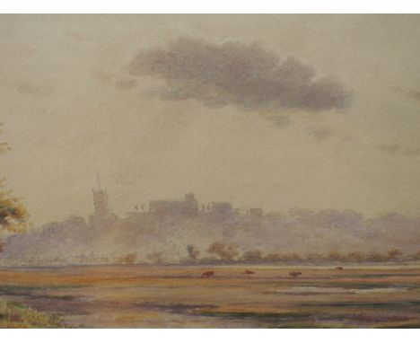 A watercolour, R. E. Rampling, Lancaster panarama, signed, 7in x 11in