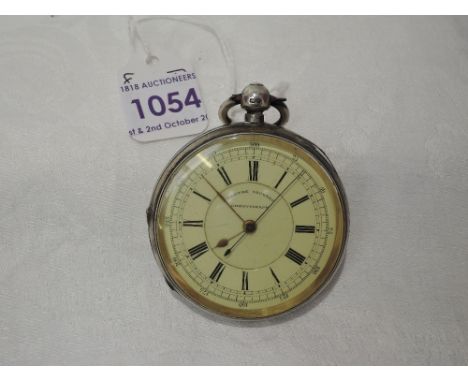 A Victorian silver key wound chronograph pocket watch no: 54849 having Roman numeral dial with subsidiary seconds to white en