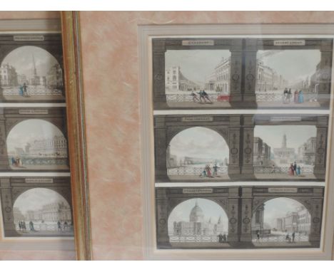 A pair of prints, architectural panorama studies, London, 19th century, each 10in x 8in