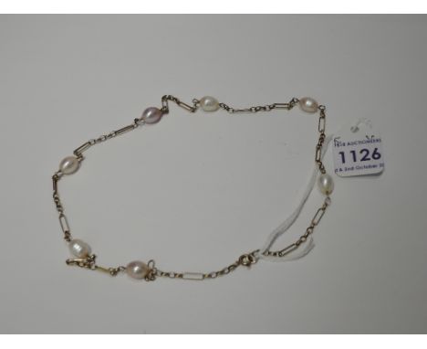 A 9ct gold fancy link and baroque pearl chain,  approx 18' & 9g
