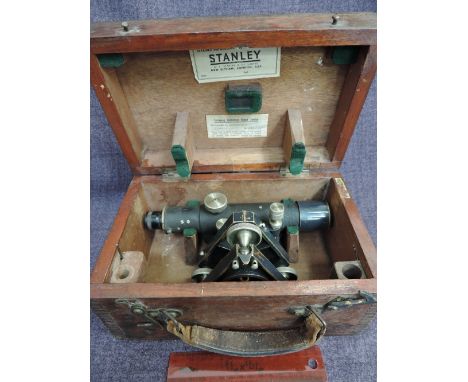 A vintage dump level surveying  instrument by Stanley, in fitted mahogany case