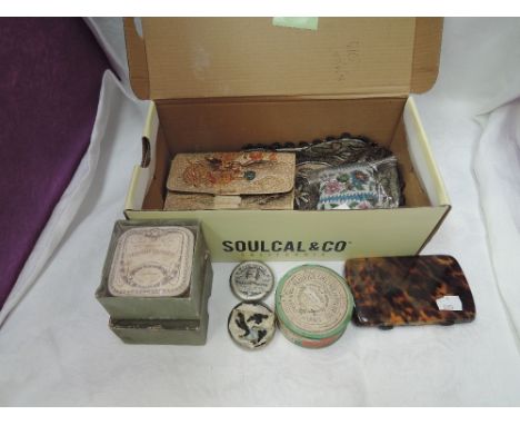 A collection of vintage items including an embroidered evening bag , an oriental style make up bag or purse, a tortoiseshell 