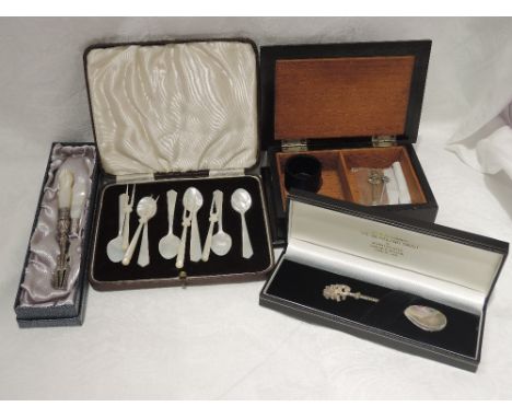 A selection of misc items including cased HM silver Ltd edition teaspoon 95/500 commemorating the 25th anniversary of the woo