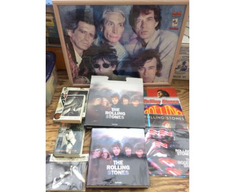 Two boxes of Rolling Stones books, calendars, posters etc.