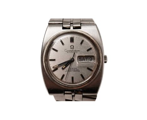 Omega Constellation Chronometer: a stainless steel cased automatic wristwatch, the silvered baton dial with day and date aper