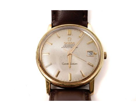 Omega Constellation: a gilt cased automatic chronometer wristwatch, ref 168010, serial no. 24284xxx, the silvered baton dial 