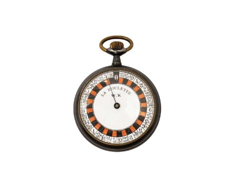 La Roulette: an early 20th Century novelty manual wind roulette pocket watch, the dial with 0-32 on red and black markings ar