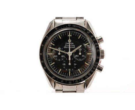 Omega Speedmaster Professional: a stainless steel cased manual wind chronograph wristwatch, the black baton dial with subsidi