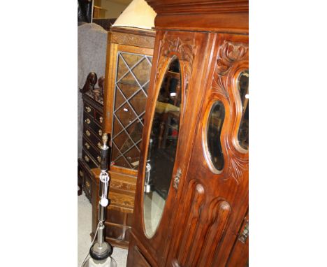 A modern mahogany chest on stand in the manner of Chippendale together with a oak corner cabinet and a early 20th Century wal