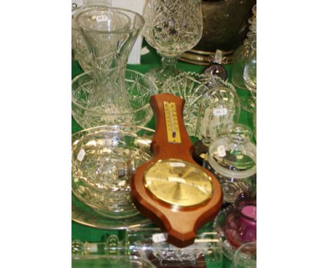 A Richardson cut glass footed vase of bell form raised on a star cut base, a Thomas Webb "Buckingham" pattern glass bowl, a T