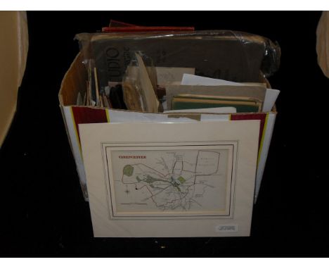 A box of ephemera to include vintage postal orders, various albums of "views of....", various towns, postcards various
