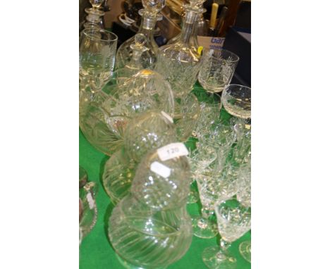 A Royal Brierly glass decanter with faceted neck and ovoid body, with cut decoration, various other decanters, champagne sauc