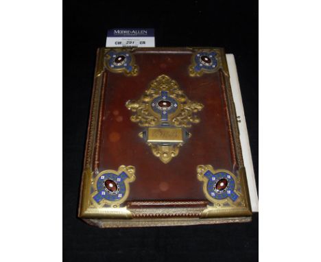 A 19th Century French photograph album, the tooled and gilded leather binding/cover with Gothic style gilt metal and enamel d