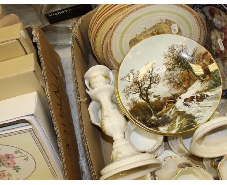 Two boxes of various china wares to include collector's plates, Royal Worcester "The Worcester Rose Collection" wall plaques,