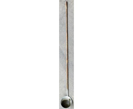 A late 19thC bran ladle, with cylindrical handle and plain bowl, 246cm high.