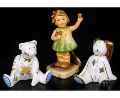 A Royal Crown Derby Boy Posie Mini Bear figure, 10cm high. (boxed), a Hummel Club figure, and a Royal Crown Derby Treasure Of