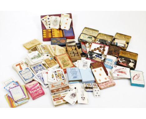 Various vintage playing cards, games, etc., to include Old Maid, Eclipse playing cards, J E Bell and other tins, Pelham playi