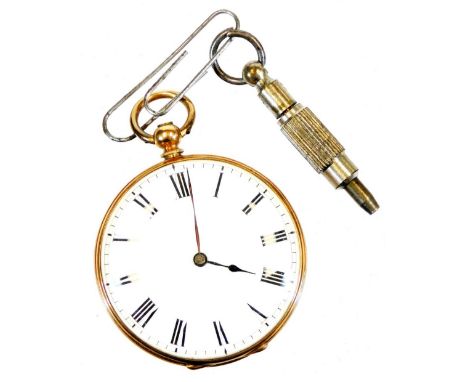 A 20thC open faced pocket watch, with Roman numeric dial in engine turned case with vacant cartouche, marked 14, with key win